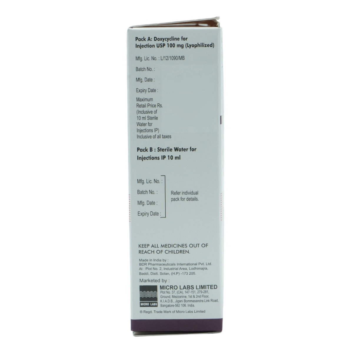 Microdox 100 mg Injection 1's, Pack of 1 Injection Microdox 100 mg Injection 1's, Pack of 1 Injection