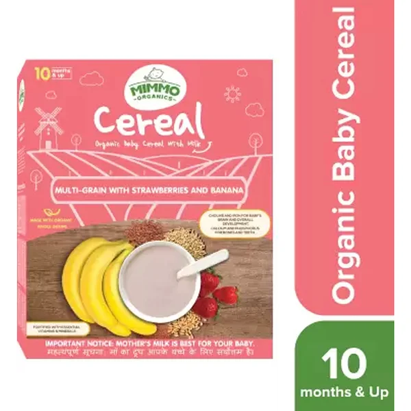 Mimmo Organics Multi-Grain with Strawberries and Banana Baby Cereal 10+Months, 200 gm Refill Pack