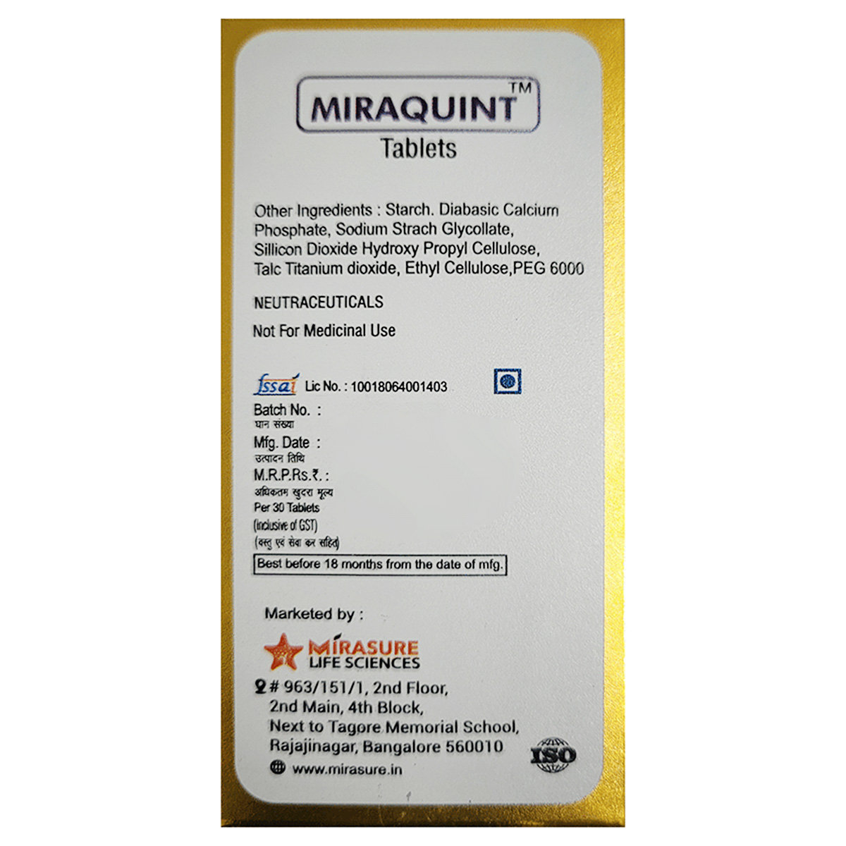 Miraquint Tablet 30's, Pack of 1 Miraquint Tablet 30's, Pack of 1