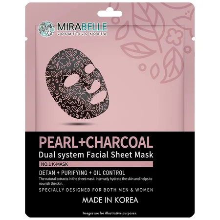 Mirabelle Korea Pearl+Charcl Dual Systm Facial Sheet Mask, 1 Count