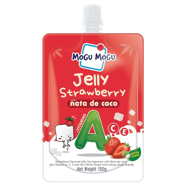 Mogu Mogu Strawberry With Nata De Coco Jelly, 150 gm, Pack of 1