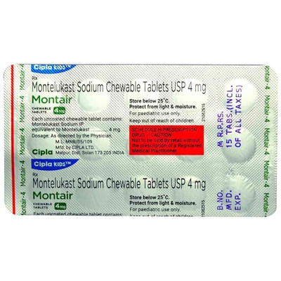 Montair 4 mg Chewable Tablet 15's, Pack of 15 TABLETS