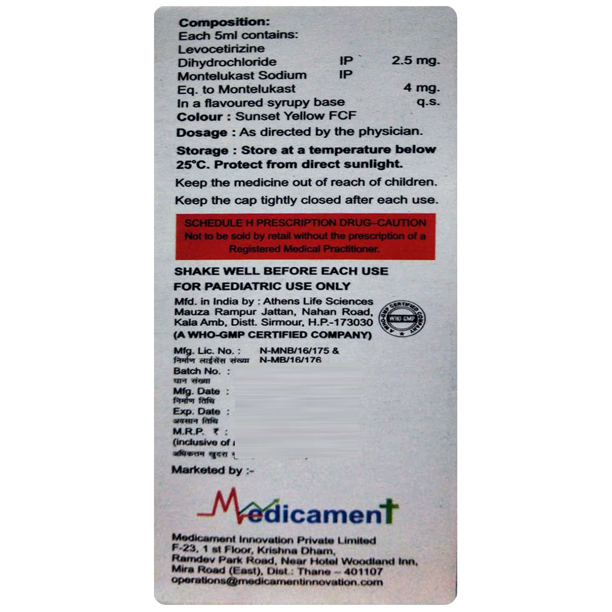 Montaleo-LC Syrup 60 ml, Pack of 1 Syrup Montaleo-LC Syrup 60 ml, Pack of 1 Syrup