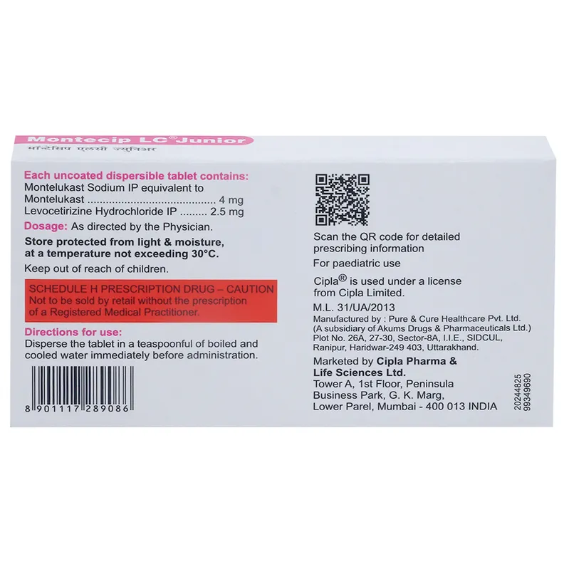 Buy Montecip LC Junior Tablet 10's online | Uses, Side Effects, Price ...