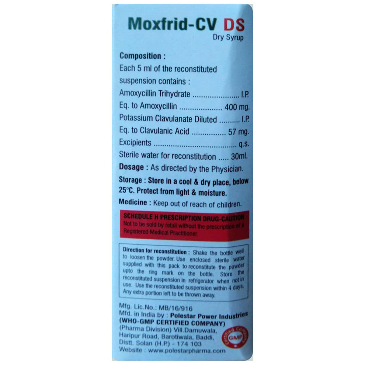 Moxfrid-CV DS Paediatric Dry Syrup 30 ml, Pack of 1 DRY SYRUP Moxfrid-CV DS Paediatric Dry Syrup 30 ml, Pack of 1 DRY SYRUP