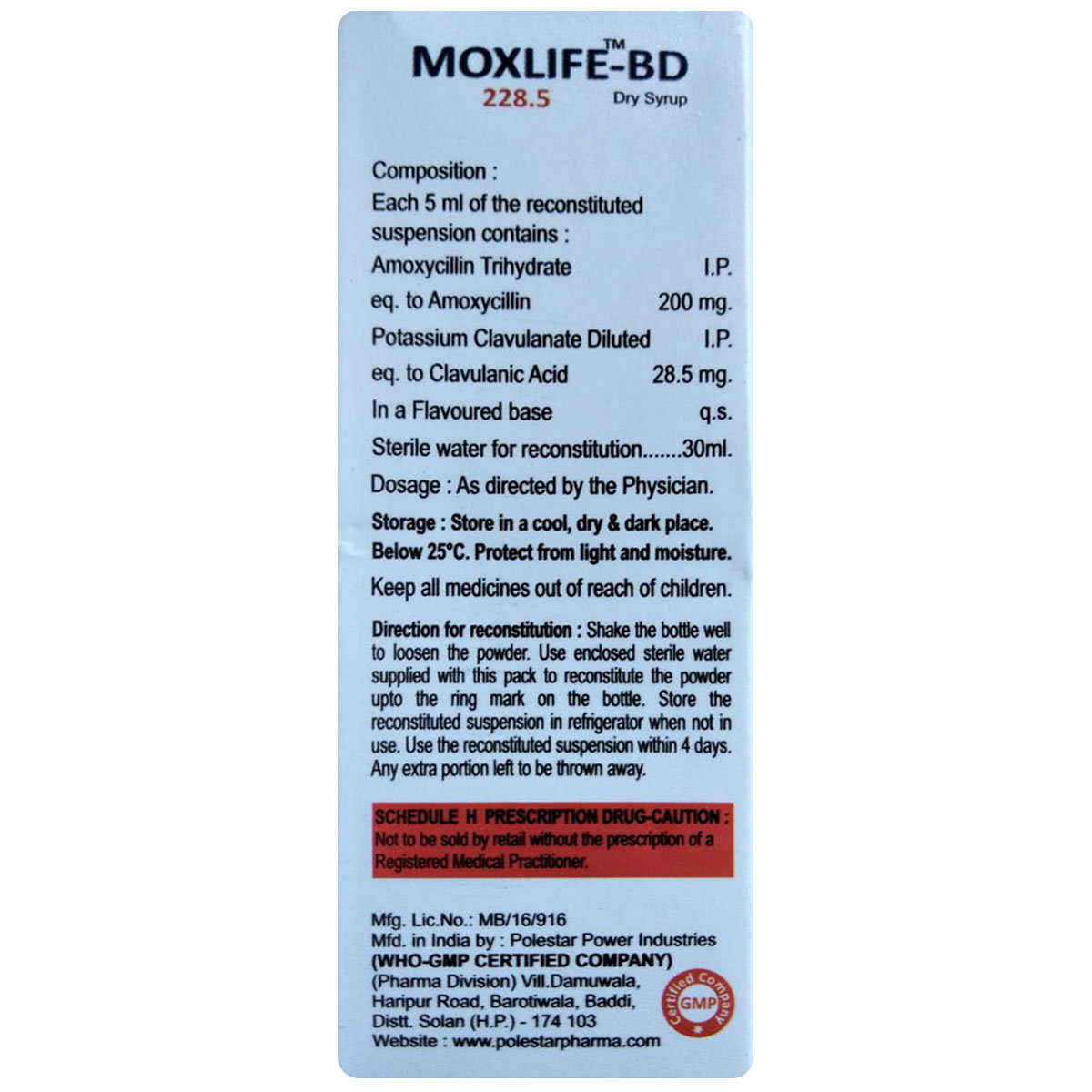 Moxlife-BD 228.5 Paediatric Dry Syrup 30 ml, Pack of 1 DRY SYRUP Moxlife-BD 228.5 Paediatric Dry Syrup 30 ml, Pack of 1 DRY SYRUP