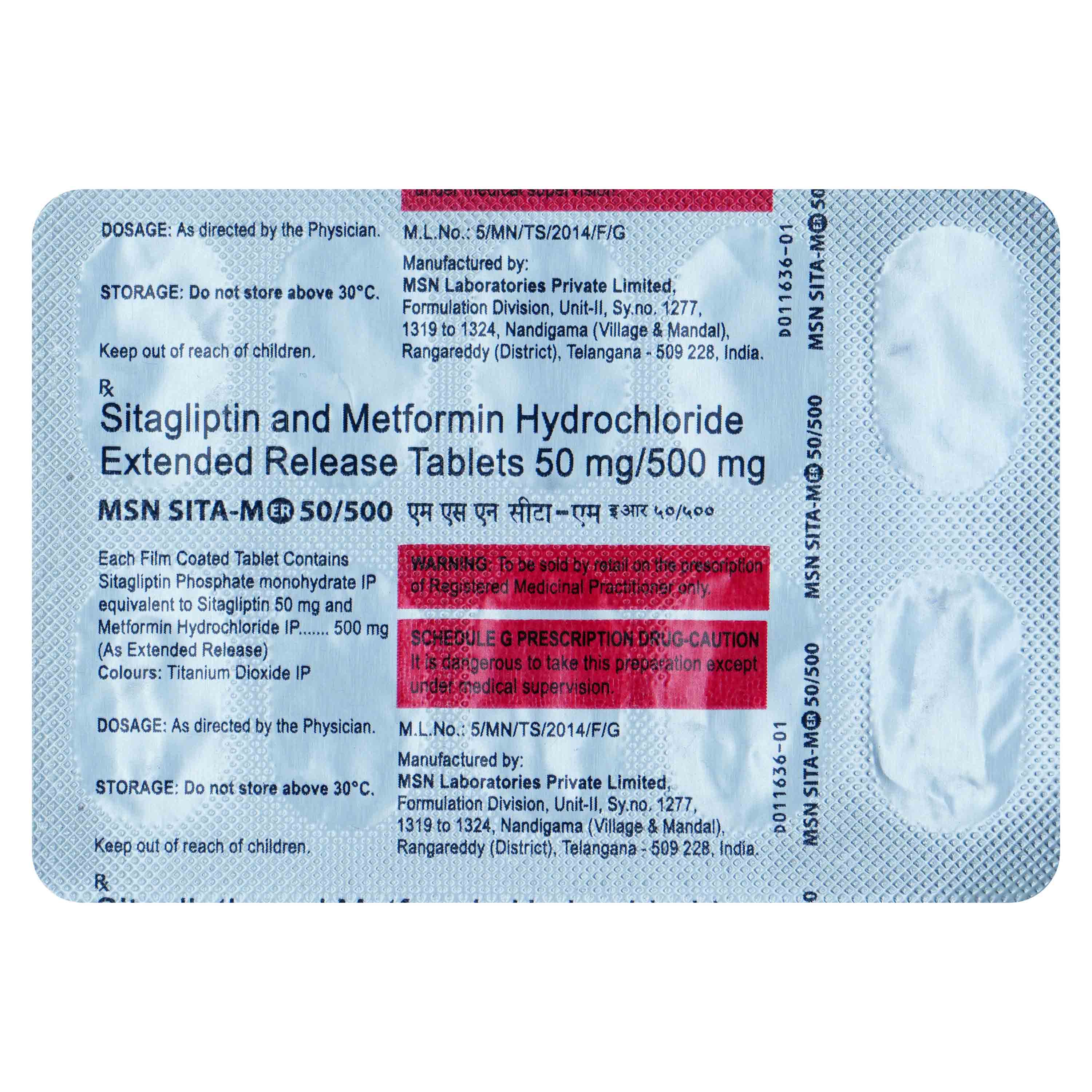 MSN SITA-M ER 50/500 Tablet 10's, Pack of 10 TabletS MSN SITA-M ER 50/500 Tablet 10's, Pack of 10 TabletS