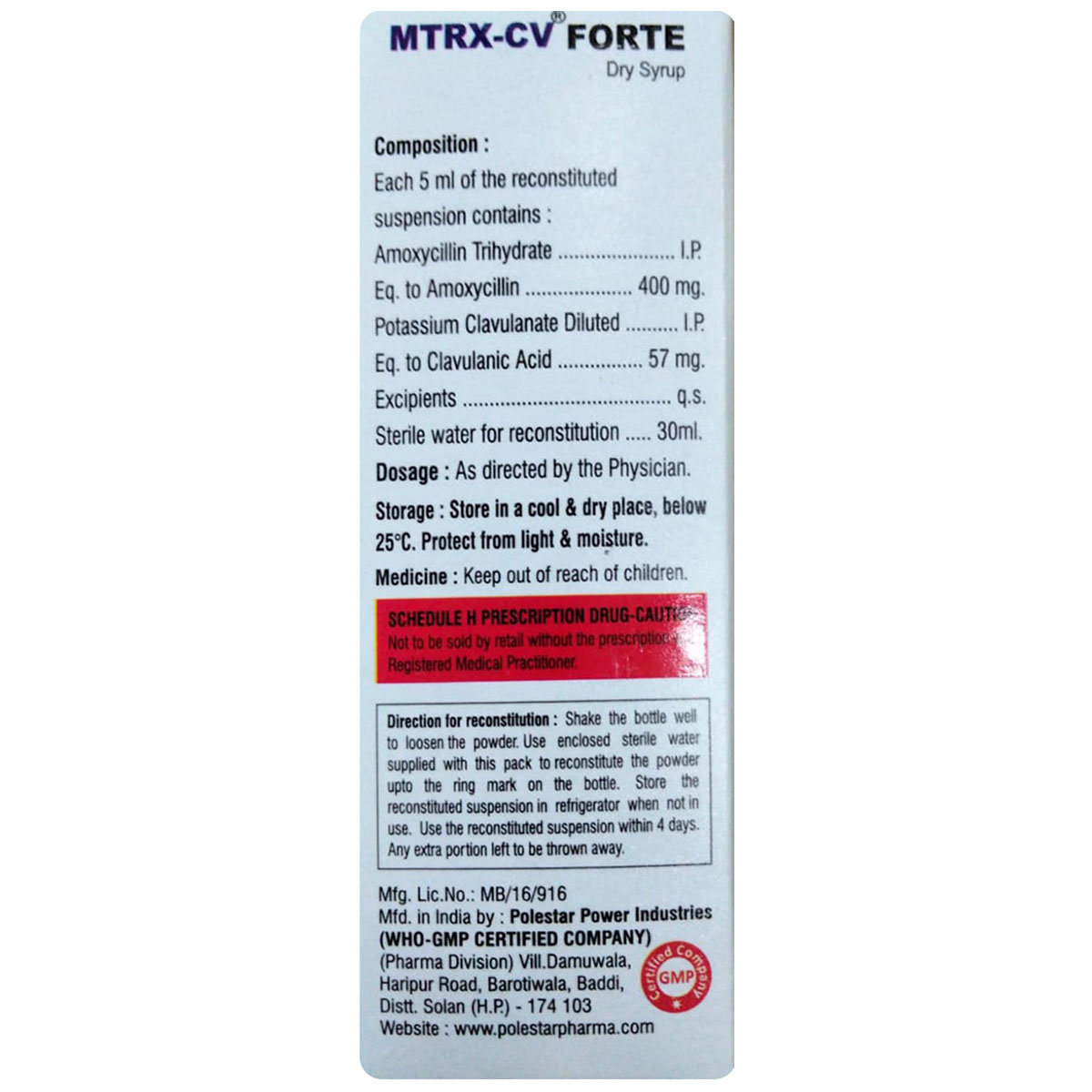 Mtrx-CV Forte Paediatric Vanilla Flavour Dry Syrup 30 ml, Pack of 1 DRY SYRUP Mtrx-CV Forte Paediatric Vanilla Flavour Dry Syrup 30 ml, Pack of 1 DRY SYRUP