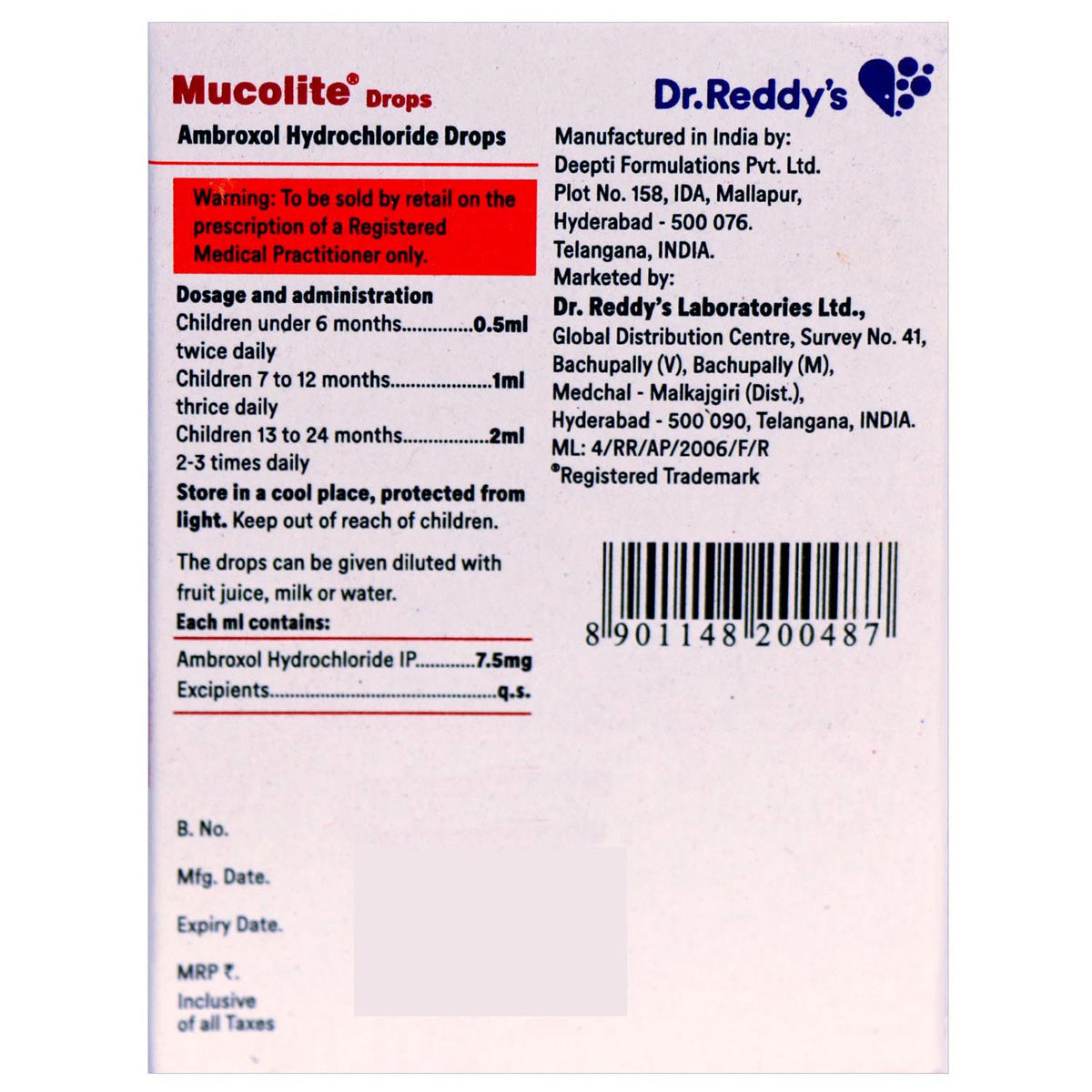 Mucolite Drops 15 ml Price, Uses, Side Effects, Composition Apollo Pharmacy