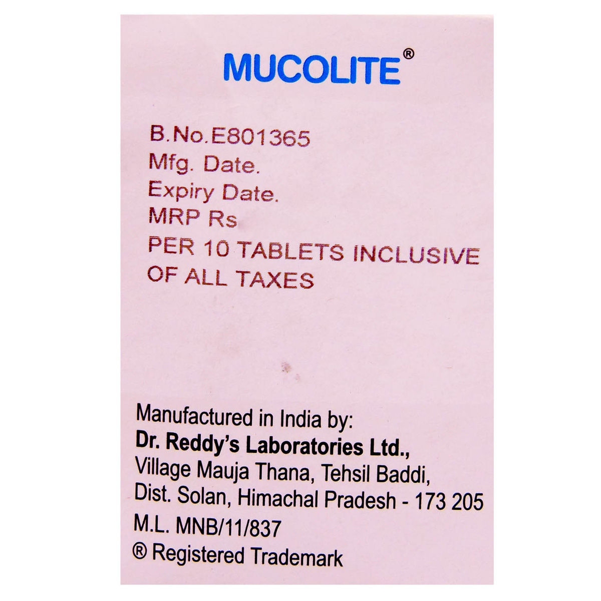 Mucolite Tablet 10's Price, Uses, Side Effects, Composition Apollo Pharmacy