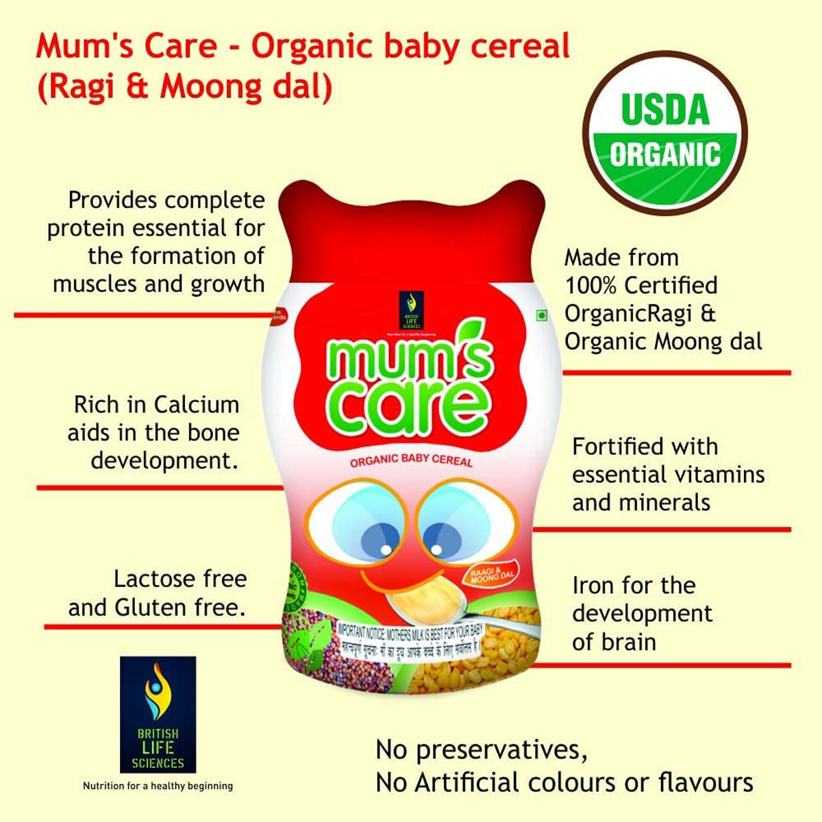 Mum’s Care Organic Baby Cereal with Ragi and Moong Dal, 300 gm Jar, Pack of 1 Mum’s Care Organic Baby Cereal with Ragi and Moong Dal, 300 gm Jar, Pack of 1