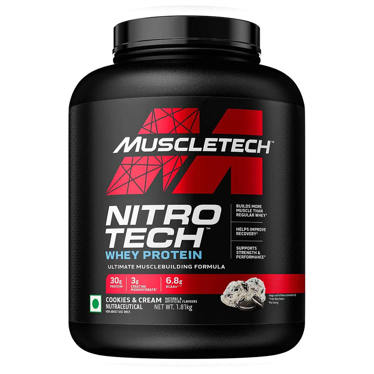 Buy Muscletech Nitrotech Whey Protein Cookies & Cream Flavour Powder, 1.81 kg Online
