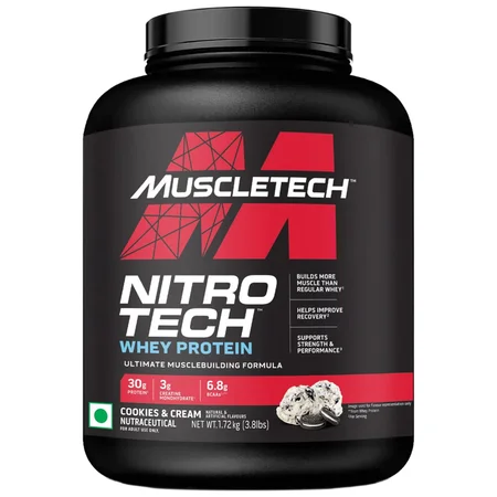 Muscletech Nitrotech Whey Protein Cookies & Cream Flavour Powder, 1.72 kg