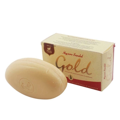 Mysore Sandal Gold Soap 125 gm | Natural Sandalwood Oil &amp; Almond Oil | Moisturises Skin, Pack of 1