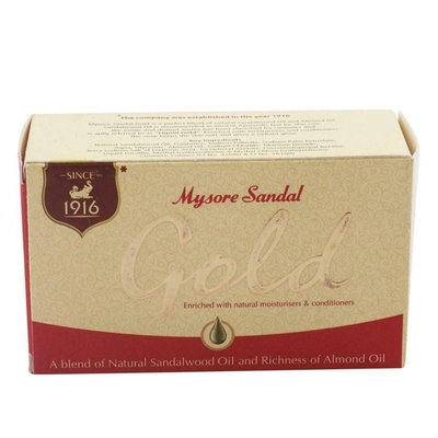 Mysore Sandal Gold Soap 125 gm | Natural Sandalwood Oil &amp; Almond Oil | Moisturises Skin, Pack of 1