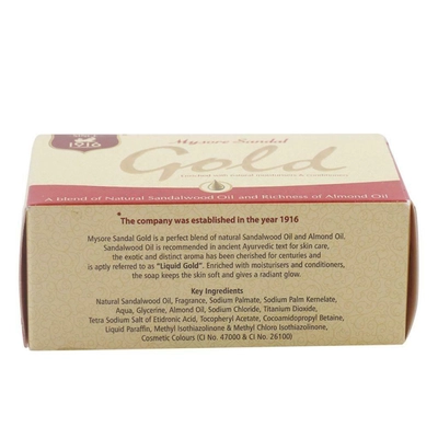 Mysore Sandal Gold Soap 125 gm | Natural Sandalwood Oil &amp; Almond Oil | Moisturises Skin, Pack of 1