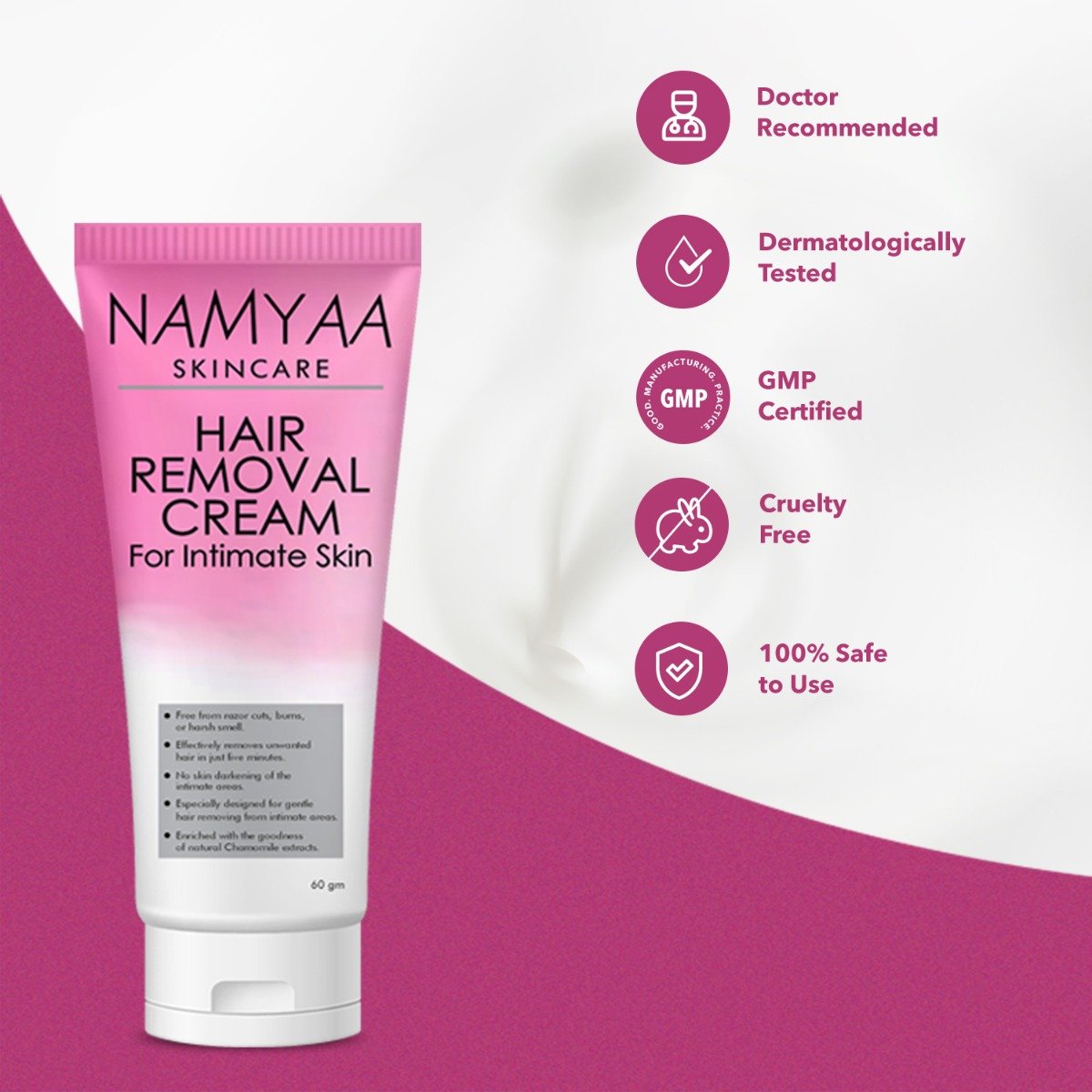 Namyaa Hair Removal Cream for Intimate Skin, 60 gm, Pack of 1 Namyaa Hair Removal Cream for Intimate Skin, 60 gm, Pack of 1