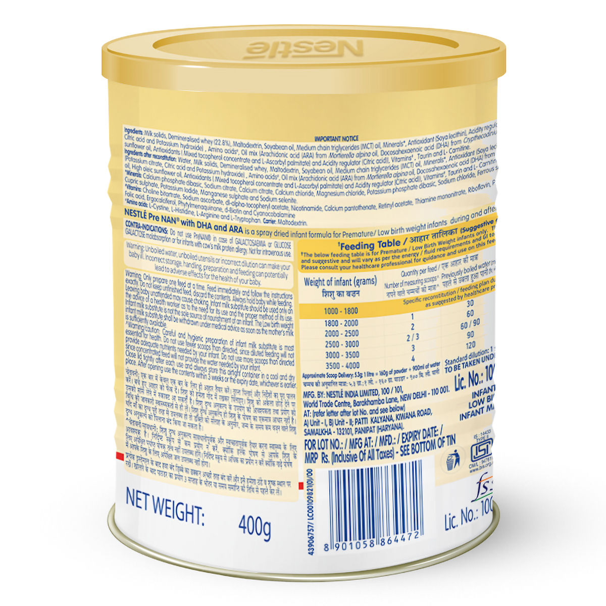 Nestle PRE NAN Low Birth Weight Infant Milk Formula Powder 400 Gm 