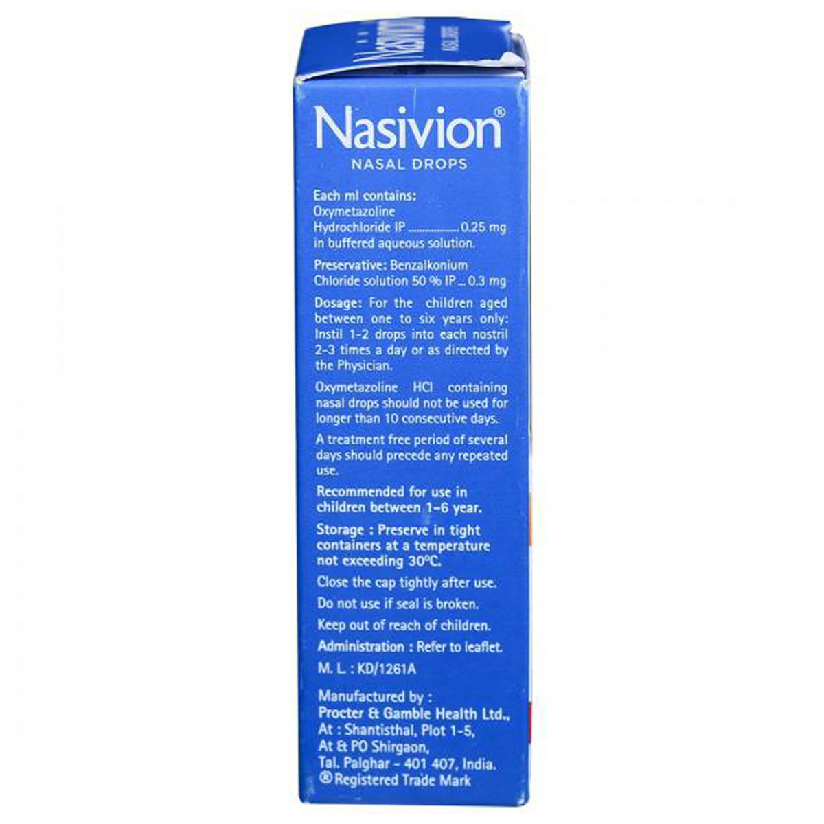 Nasivion 0.025% Paediatric Nasal Drops, 10 ml, Pack of 1 LIQUID Nasivion 0.025% Paediatric Nasal Drops, 10 ml, Pack of 1 LIQUID