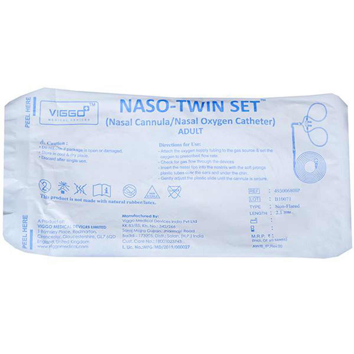 NasoTwin Set Nasal Cannula/Nasal Oxygen Catheter Adult (Vig Uses