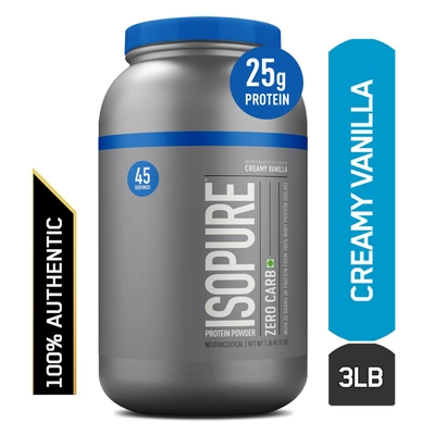 Isopure Zero Carb 100% Whey Protein Isolate Creamy Vanilla Flavour Powder, 3 lb, Pack of 1