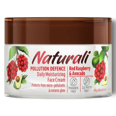 Naturali Pollution Defence Daily Moisturizing Face Cream 50 gm | With Red Raspberry & Avocado | Protects Against Pollutants | Restores Glow