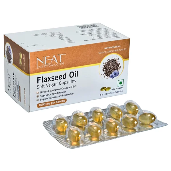 Neat Flaxseed Oil Soft Vegan Capsules, 10 Count