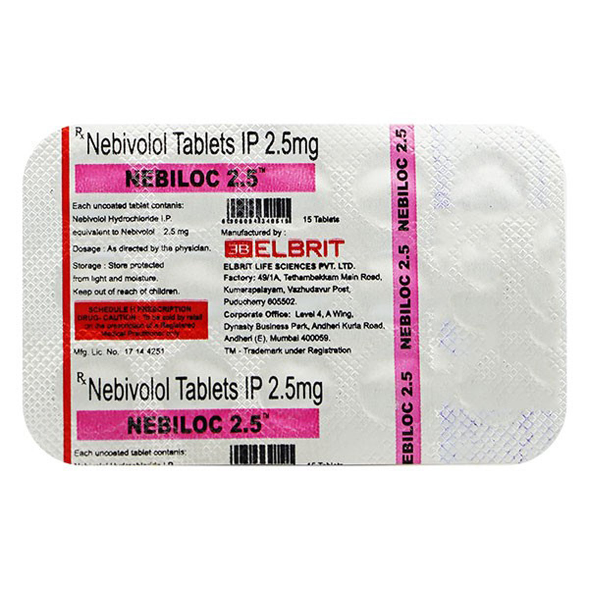 Nebiloc 2.5 mg Tablet 15's, Pack of 15 TabletS Nebiloc 2.5 mg Tablet 15's, Pack of 15 TabletS