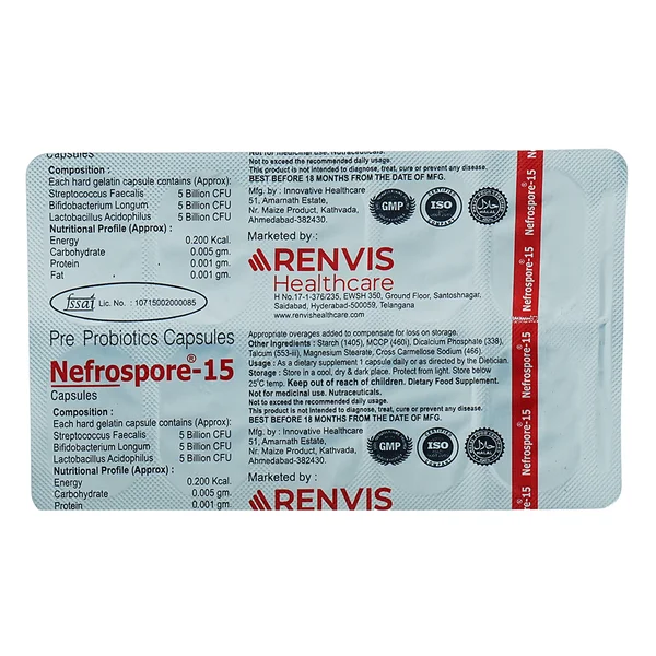 Nefrospore-15 Capsule 10's