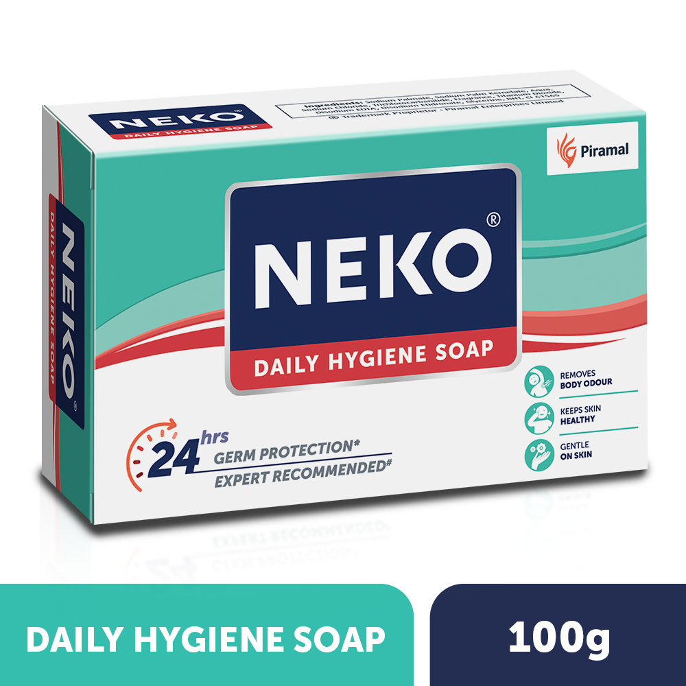 Neko Daily Hygiene Soap 100 gm | 24Hrs Germ Protection | Removes Body Odour | For Healthy Skin, Pack of 1 Neko Daily Hygiene Soap 100 gm | 24Hrs Germ Protection | Removes Body Odour | For Healthy Skin, Pack of 1