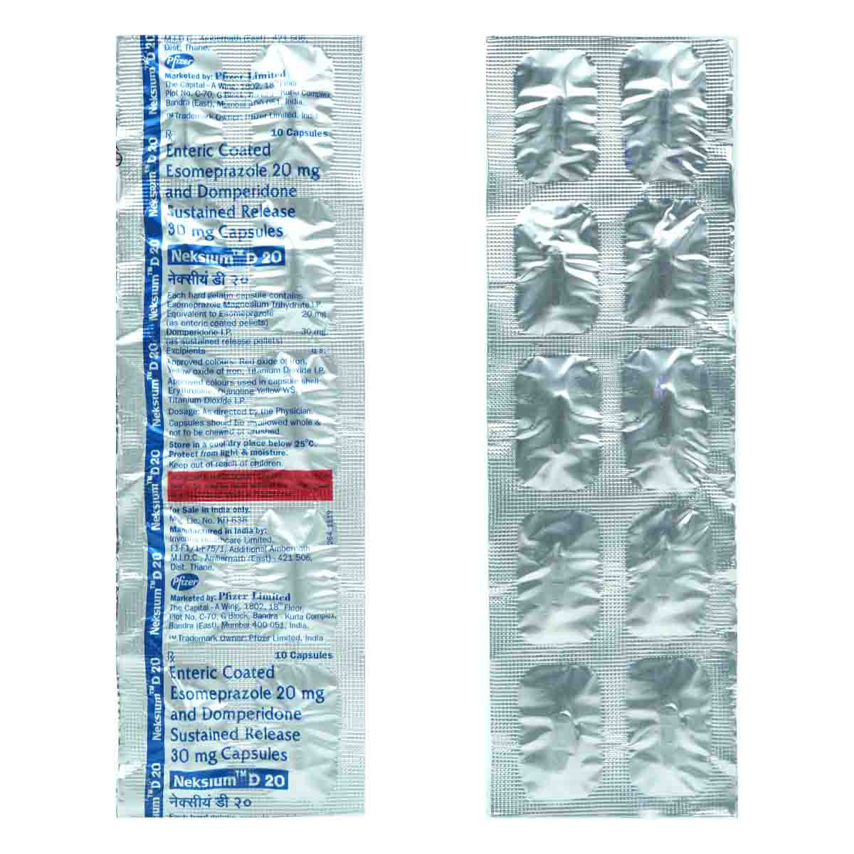 Neksium D 20 mg Capsule 10's, Pack of 10 CAPSULES Neksium D 20 mg Capsule 10's, Pack of 10 CAPSULES