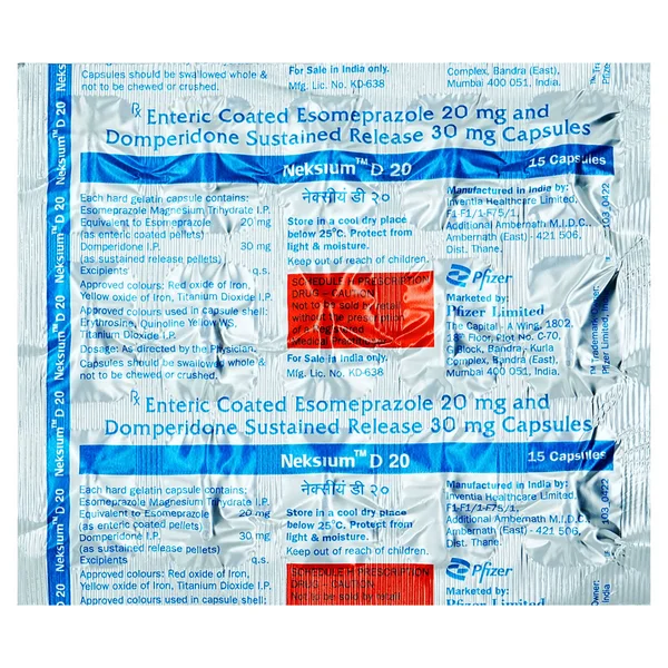 Neksium D 20 mg Capsule 15's, Pack of 15 CapsuleS