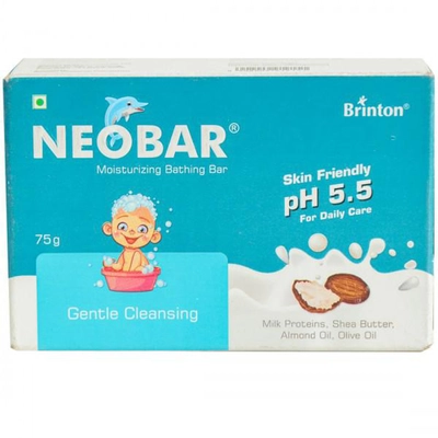 Neobar Moisturizing Bathing Bar 75gm | Milk Protein, Shea Butter, Almond Oil, Olive Oil | Gentle Cleansing | Skin Friendly pH5.5| For Baby's Delicate Skin, Pack of 1