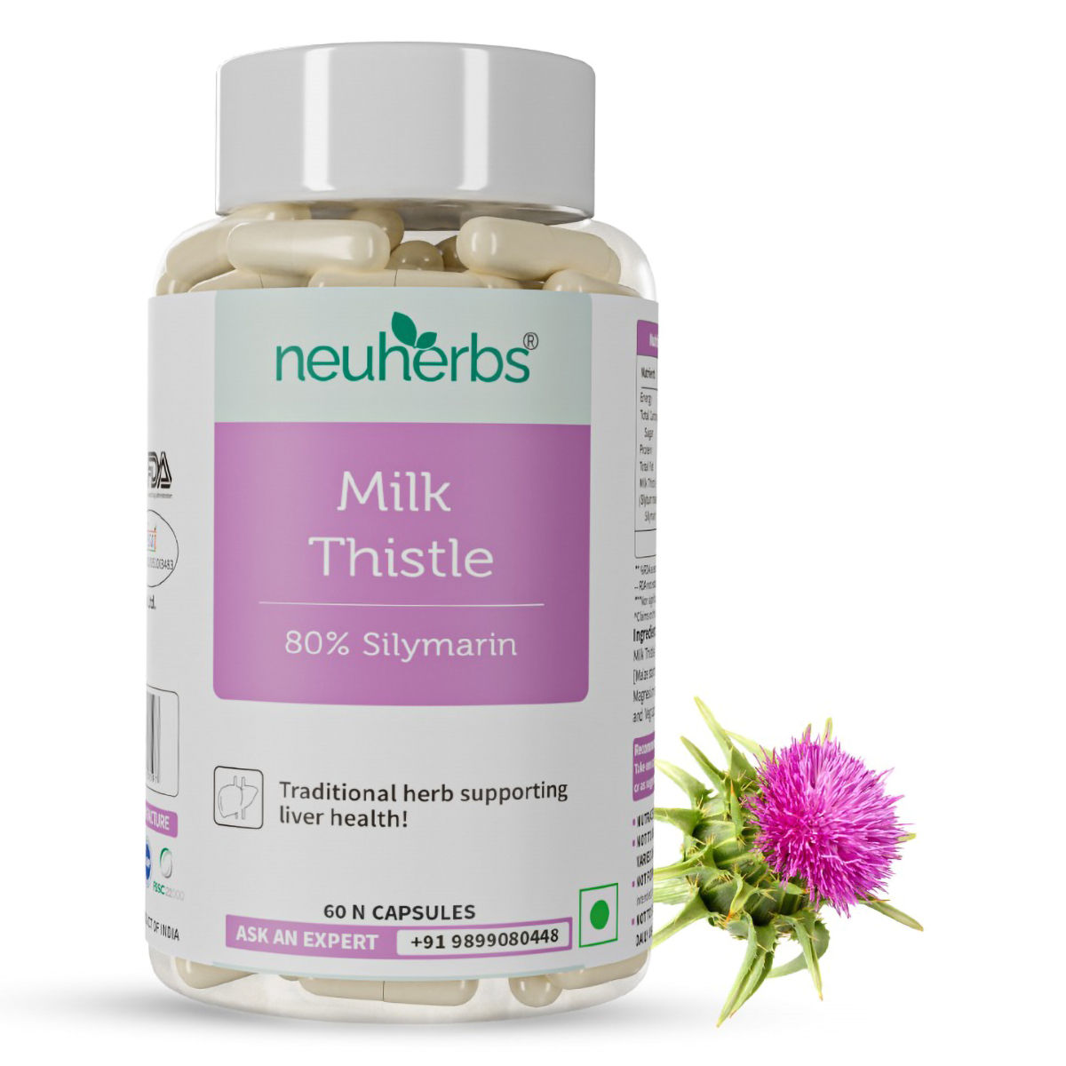 Buy Neuherbs Milk Thistle 80% Silymarin Liver Detox 800 mg, 60 Capsules Online