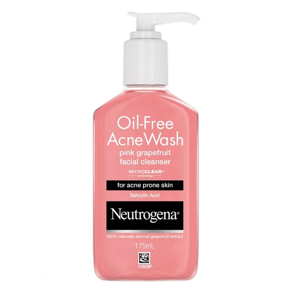 Neutrogena Oil Free Pink Grapefruit Facial Cleanser 175 ml | 100% Natural Grapefruit Extract | Eliminates Oil | Uncloges Pore | For Acne Prone Skin, Pack of 1