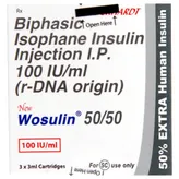 New Wosulin 50/50 100Iu Injection 3 ml , Pack of 3 InjectionS