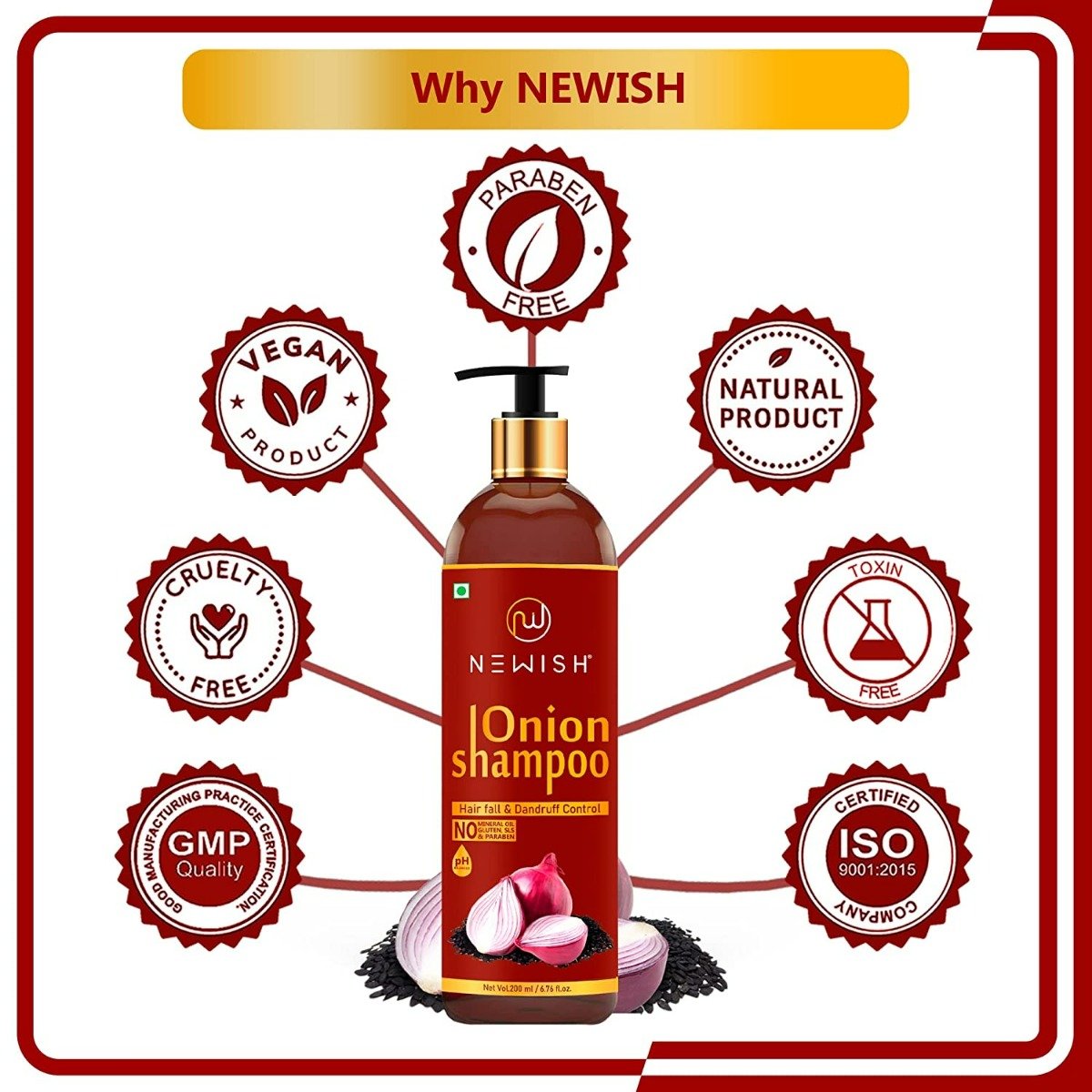 Newish Red Onion Shampoo, 200 ml, Pack of 1 Newish Red Onion Shampoo, 200 ml, Pack of 1