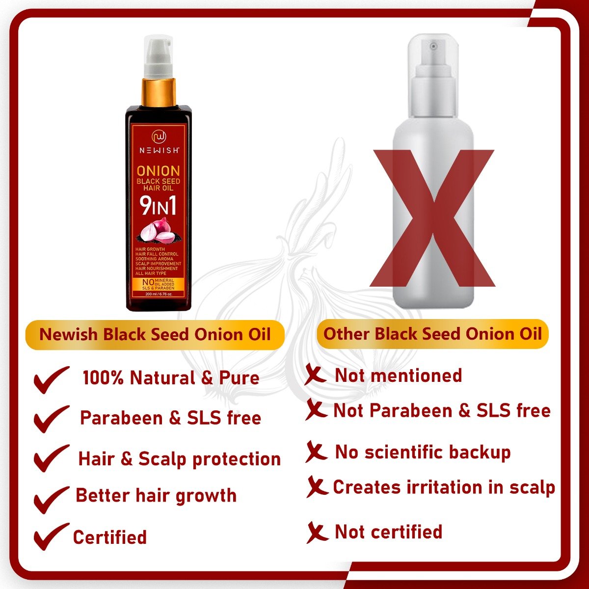 Newish 9 in 1 Onion Black Seed Hair Oil, 200 ml, Pack of 1 Newish 9 in 1 Onion Black Seed Hair Oil, 200 ml, Pack of 1