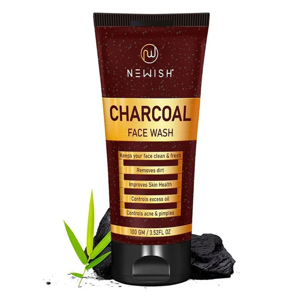 Newish Charcoal Face Wash 100 gm | Controls Excess Oil, Acne &amp; Pimple | Keep Face Clean, Fresh &amp; Healthy, Pack of 1