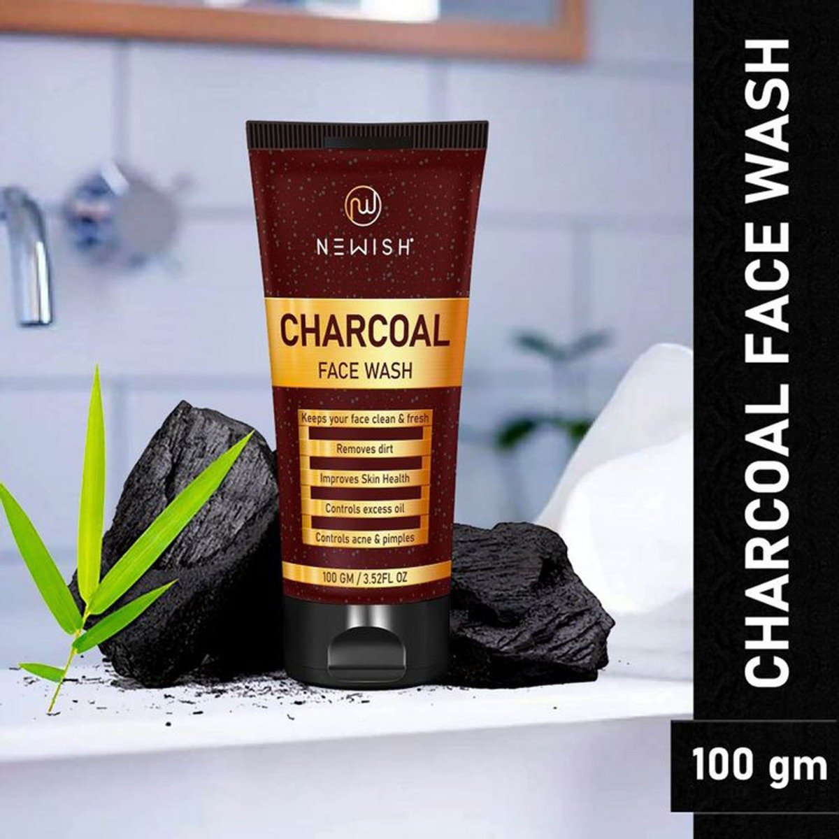 Newish Charcoal Face Wash 100 gm | Controls Excess Oil, Acne & Pimple | Keep Face Clean, Fresh & Healthy, Pack of 1 Newish Charcoal Face Wash 100 gm | Controls Excess Oil, Acne & Pimple | Keep Face Clean, Fresh & Healthy, Pack of 1