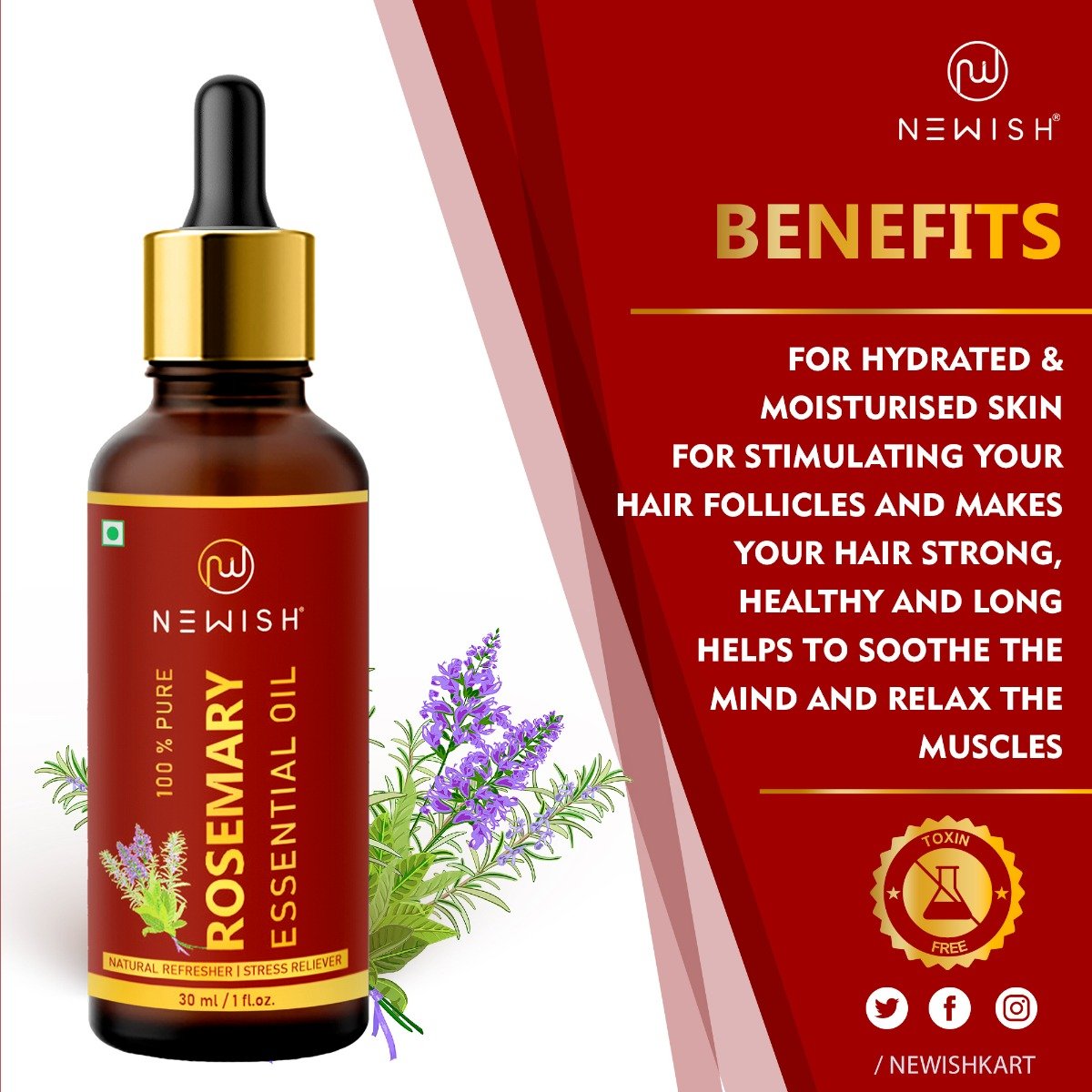 Newish 100% Pure Rosemary Essential Oil, 30 ml, Pack of 1 Newish 100% Pure Rosemary Essential Oil, 30 ml, Pack of 1