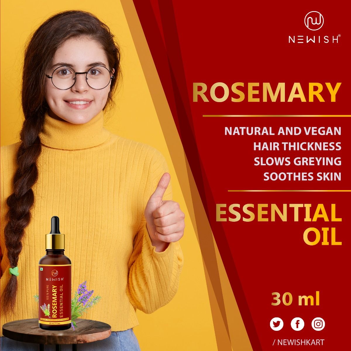 Newish 100% Pure Rosemary Essential Oil, 30 ml, Pack of 1 Newish 100% Pure Rosemary Essential Oil, 30 ml, Pack of 1