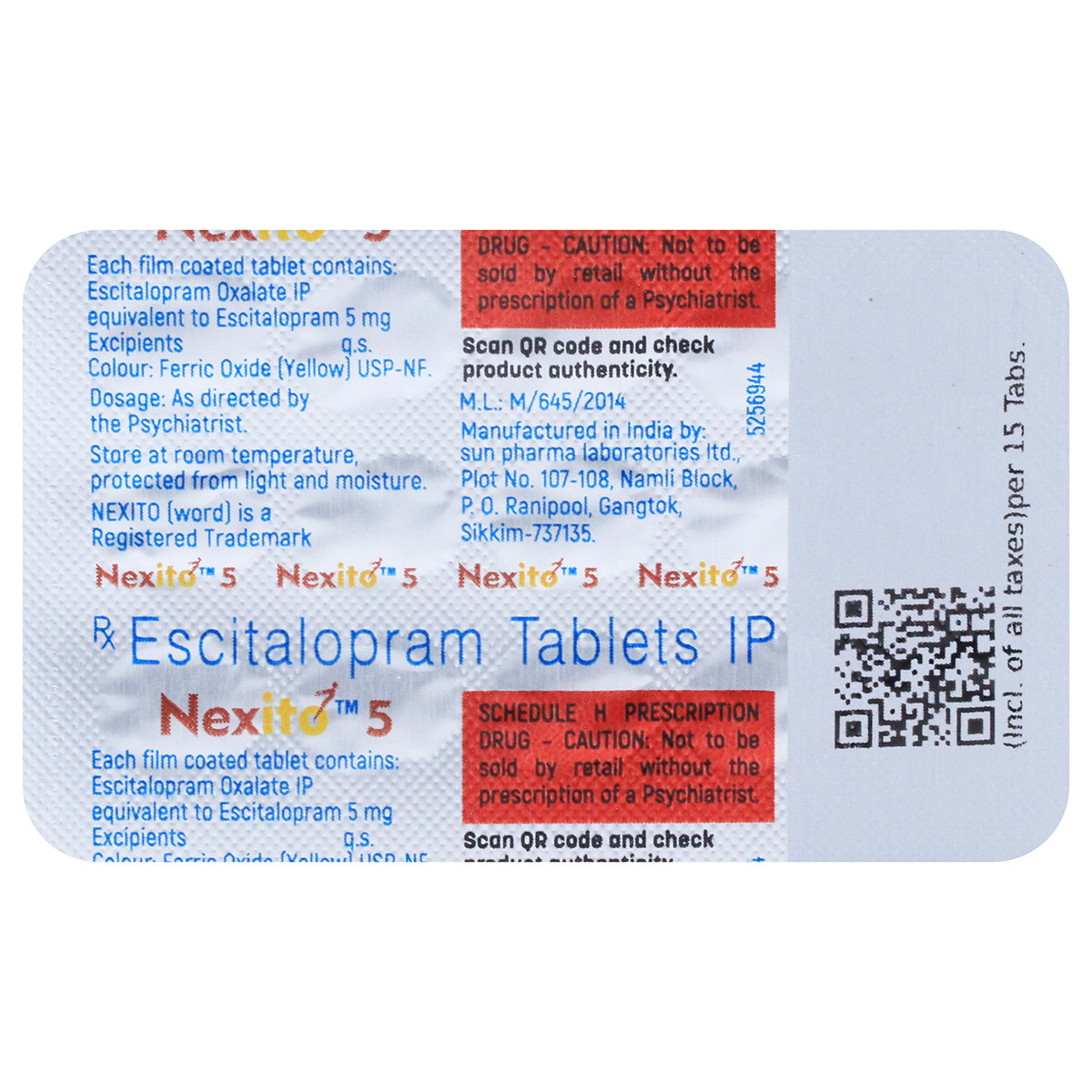 Nexito 5 mg Tablet 15's, Pack of 15 Nexito 5 mg Tablet 15's, Pack of 15
