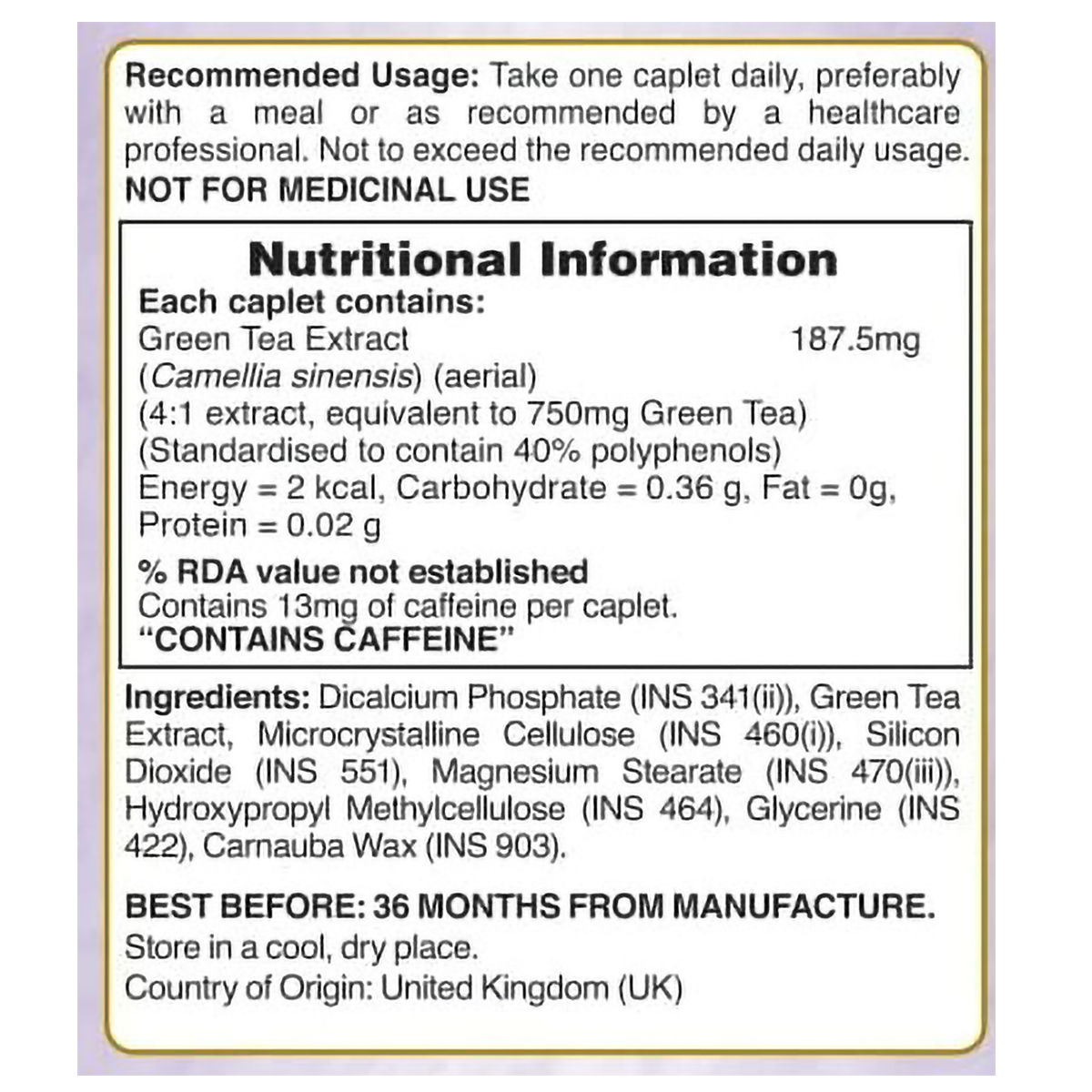 Nature's Garden Green Tea Extract 750 mg, 100 Capsules Price, Uses