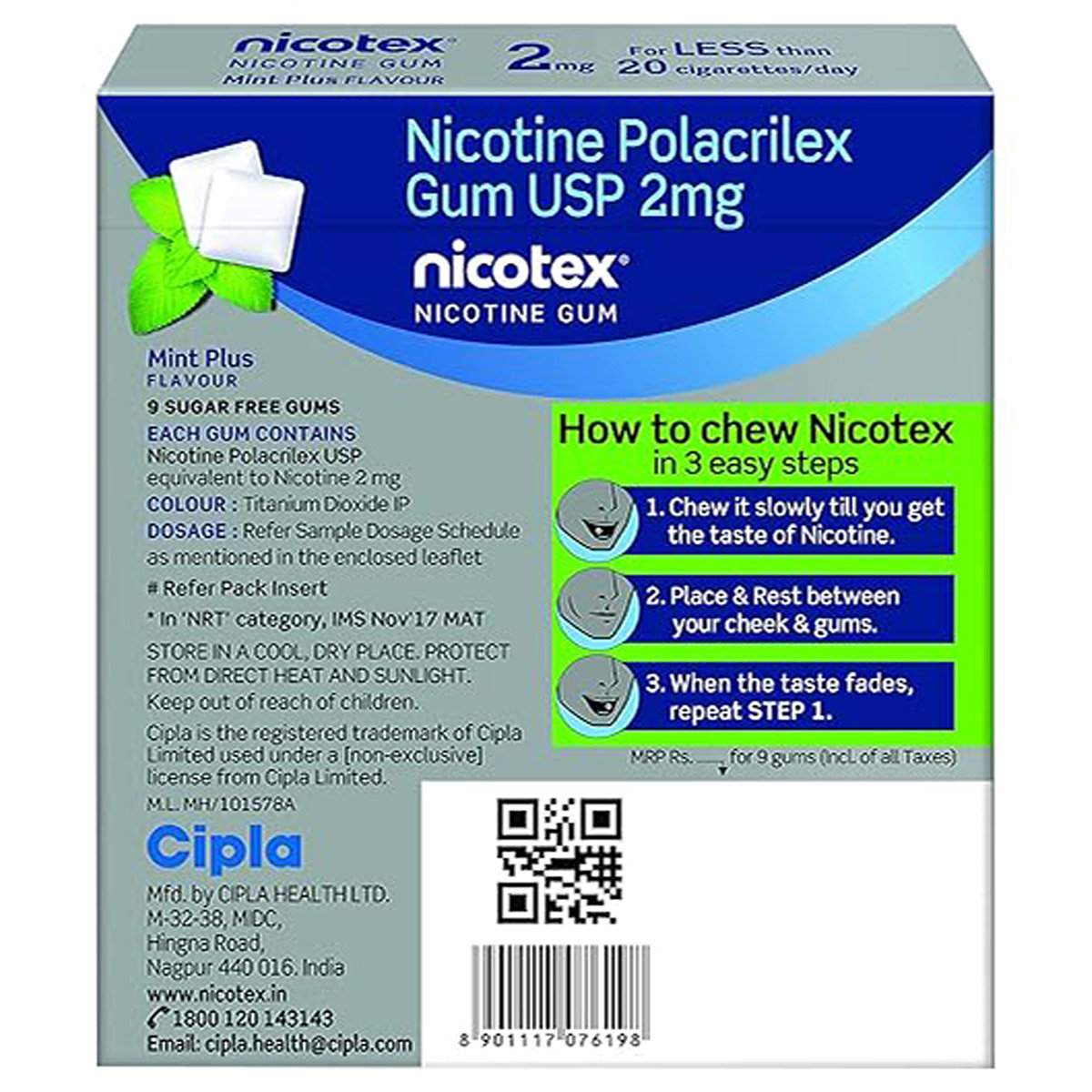 Nicotex 2 mg Mint Plus Starter Nicotine Gum 90's, Pack of 1 Chewing Gums Nicotex 2 mg Mint Plus Starter Nicotine Gum 90's, Pack of 1 Chewing Gums