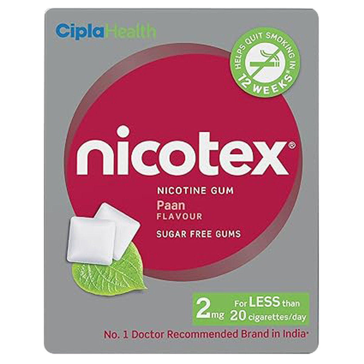 Nicotex Sugar Free 2 mg Paan Flavour Nicotine Gum 9's, Pack of 1 Chewing Gums Nicotex Sugar Free 2 mg Paan Flavour Nicotine Gum 9's, Pack of 1 Chewing Gums