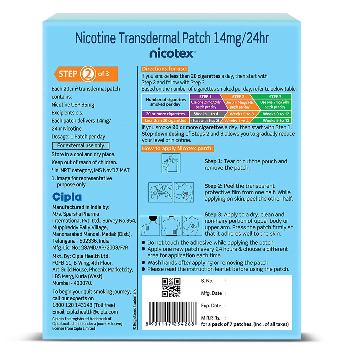 Nicotex 14mg Nicotine Transdermal Patches, 7 Count, Pack of 1 Nicotex 14mg Nicotine Transdermal Patches, 7 Count, Pack of 1