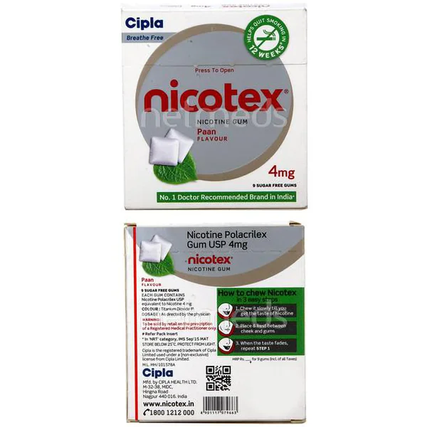 Nicotex 4mg Sugar Free Pan Gum, 9 Count