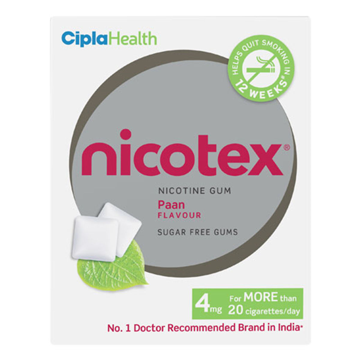 Buy Nicotex 4 mg Sugar Free Paan Flavour Nicotine Gum, 12 Count Online