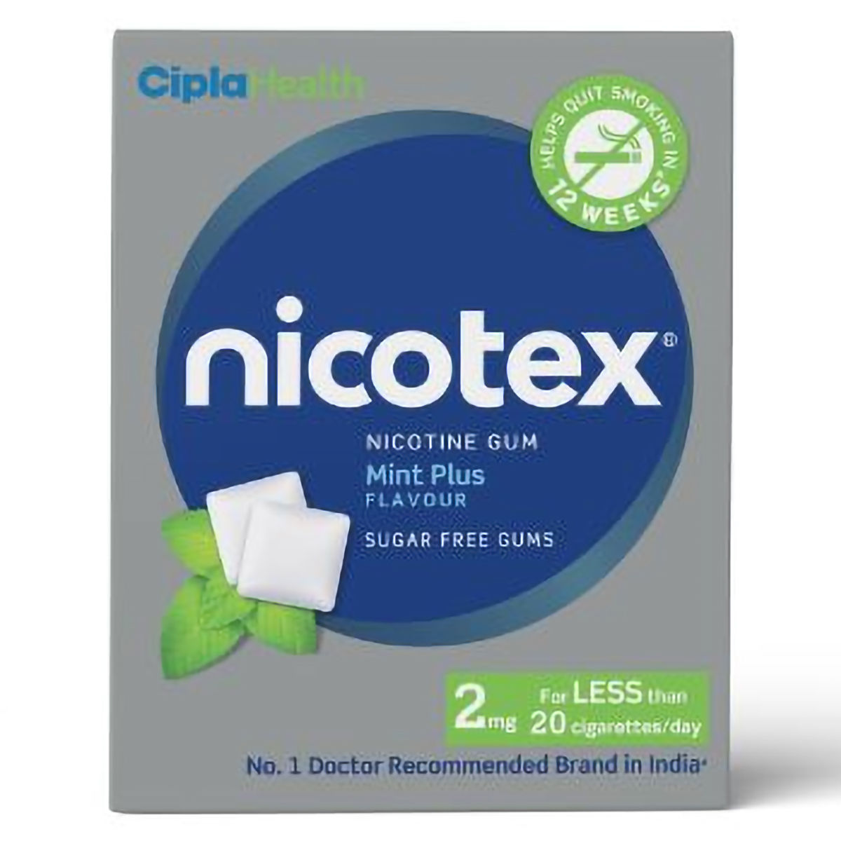 Buy Nicotex 2 mg Sugar Free Mint Plus Flavour Nicotine Gum, 12 Count Online
